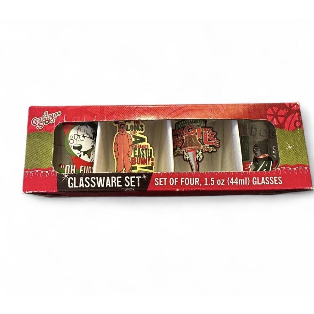 A Christmas Story Shot Glass Set 4pc 1.5oz Silver Buffalo “Oh Fudge” Fragile NIB